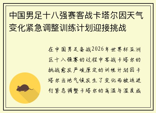 中国男足十八强赛客战卡塔尔因天气变化紧急调整训练计划迎接挑战